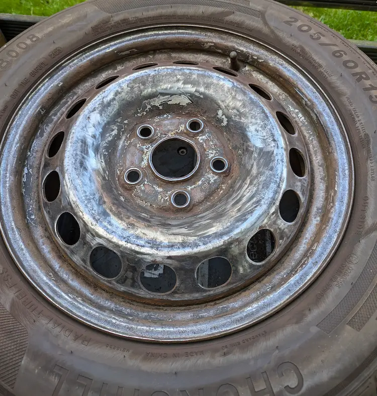 Stripped down to bare metal steel wheel