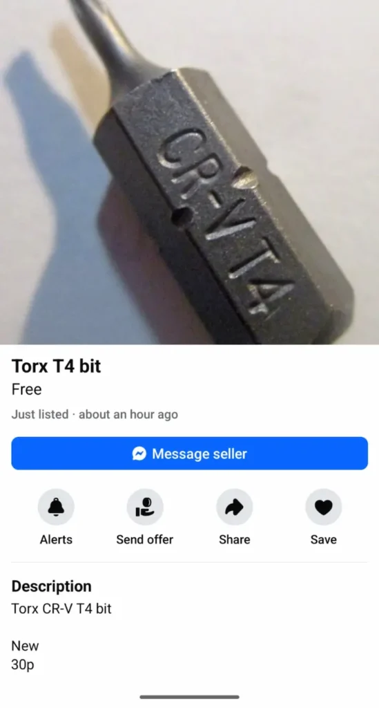 Cheap and pointless torx bit found on Facebook Marketplace for 30p