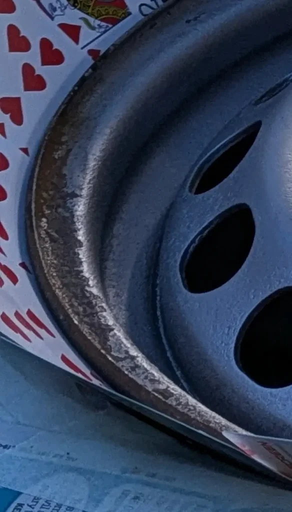 Peeling paint on steel wheels
