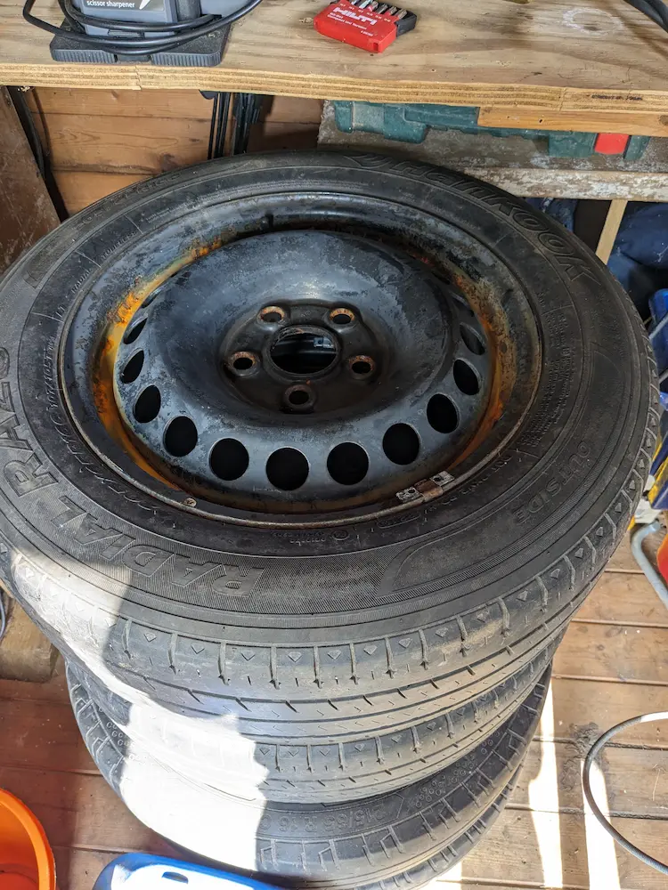 Steel wheels from a VW Transporter